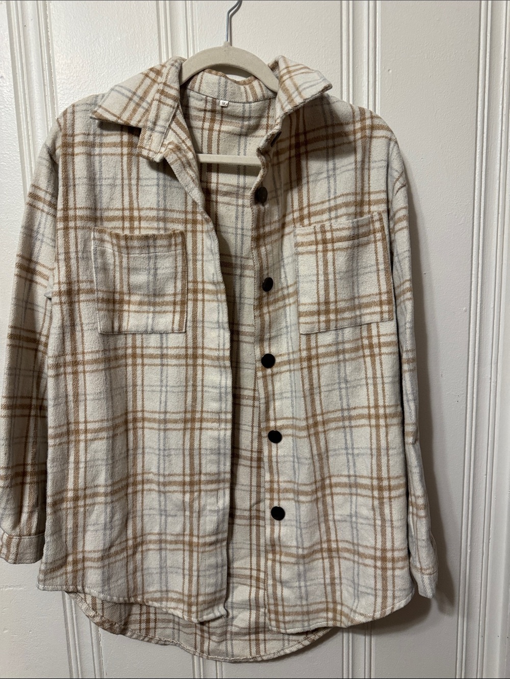 Cream & Brown Plaid Utility Shacket Jacket for Women